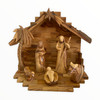 Olive Wood Nativity Set with Rustic Stable with Bark