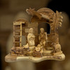 The Holy Family Nativity Set and Hand Carved Stable with Palm Tree