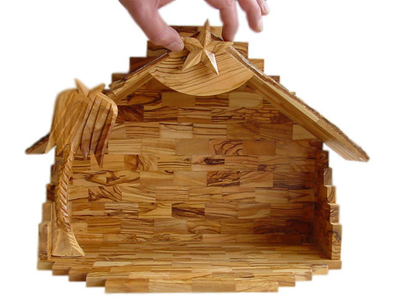 New Olive Wood Crown Nativity Set. (14 Pieces)