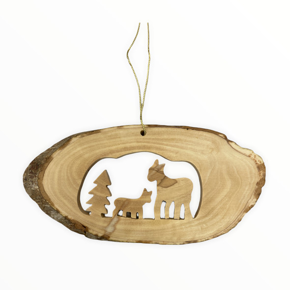 Deer Family Ornament with Bark
