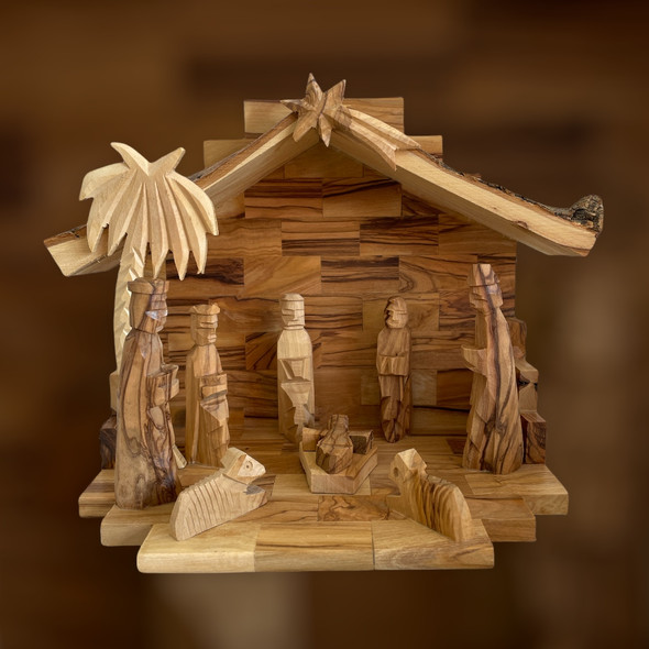 Olive Wood Nativity Set Glued Figures