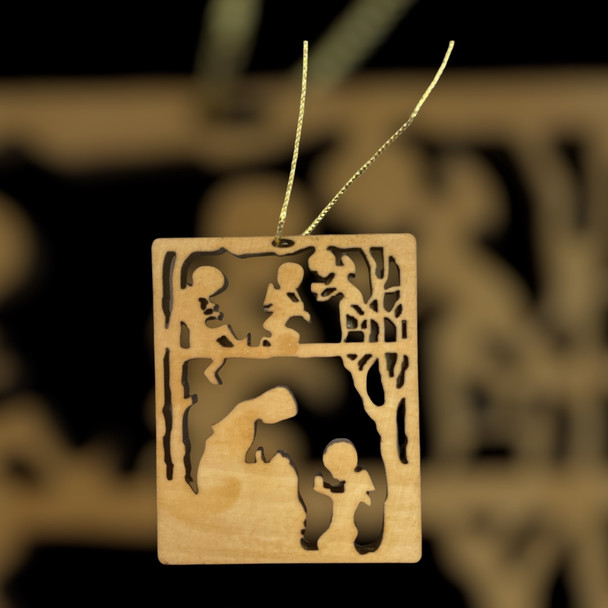 Olive Wood Nativity W / Angels Ornament