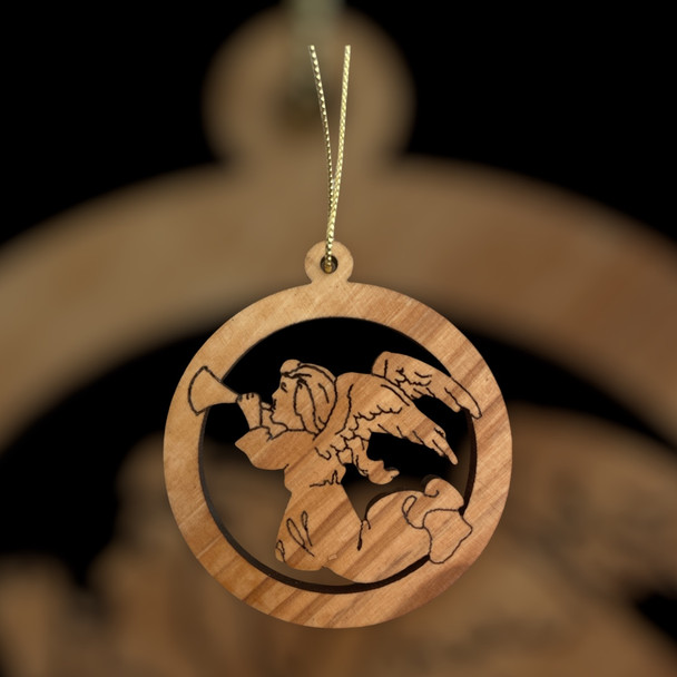 Olive Wood Angel of Glory Ornament