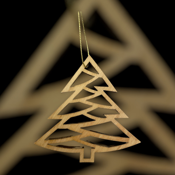 Olive Wood Tree Ornament with Zig Zags