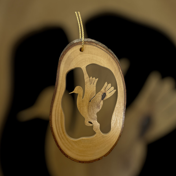 Flying Duck Ornament with Bark