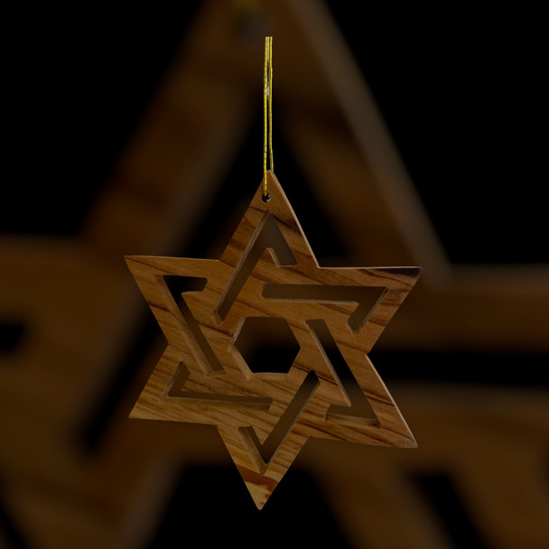 Olive Wood Star of David Ornament
