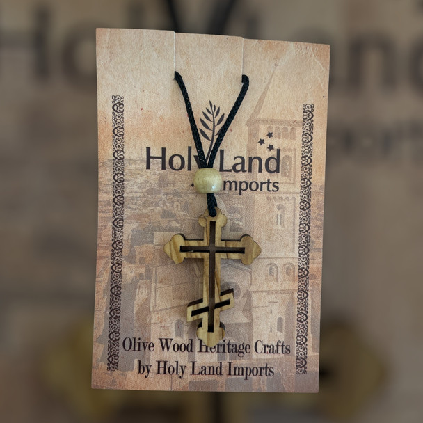 Olive Wood Russian Orthodox Cross with Cord