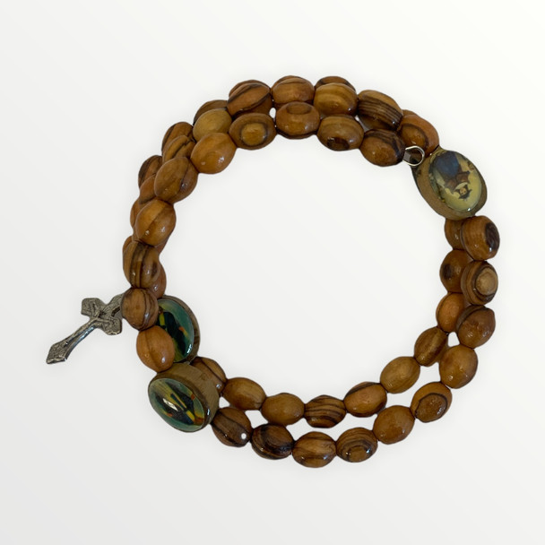Olive Wood Wrap Bracelet Rosary- Oval Beads