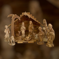 3-D Palm Tree Stable with Deluxe Olive Wood Nativity Set.