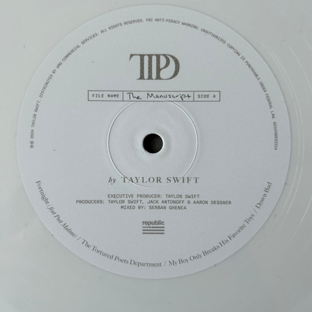 米2LP Taylor Swift The Tortured Poets Department 602458933314 Republic Records /00660 SWIFT,TAYLOR TORTURED POETS DEPARTMENT (WHT LP – Lunchbox