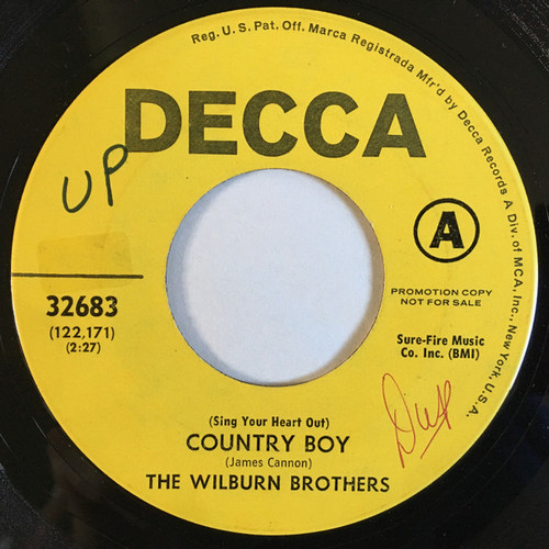 *USED* (Sing Your Heart Out) Country Boy / Lilacs In Wint - BROTHERS, WILLBURN (#473423438499)