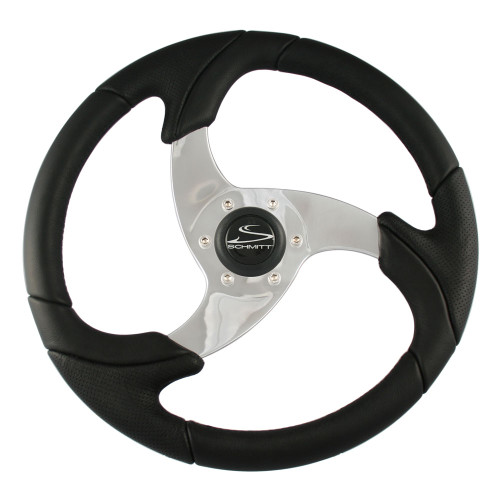 Schmitt  Ongaro Folletto 14.2" Black Poly Steering Wheel w/ Polished Spokes and Black Cap - Fits 3/4" Tapered Shaft Helm (PU026101)