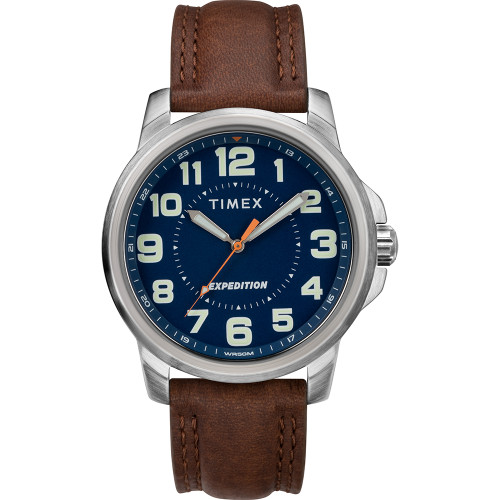 Timex Mens Expedition Metal Field Watch - Blue Dial/Brown Strap (TW4B16000JV)