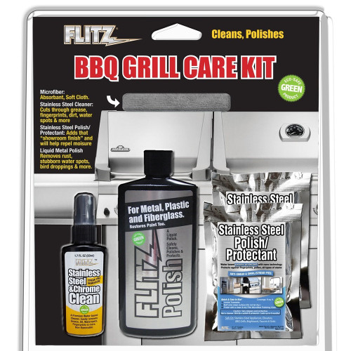 Flitz BBQ Grill Care Kit w/Liquid Metal Polish, Stainless Steel Cleaner, Stainless Steel Polish/Protectant Towelettes  Microfiber Cloth (BBQ 41504)