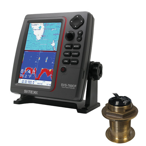 SI-TEX SVS-760CF Dual Frequency Chartplotter/Sounder w/ Navionics+ Flexible Coverage & Bronze 12 Degree Transducer (SVS-760CFB60-12)