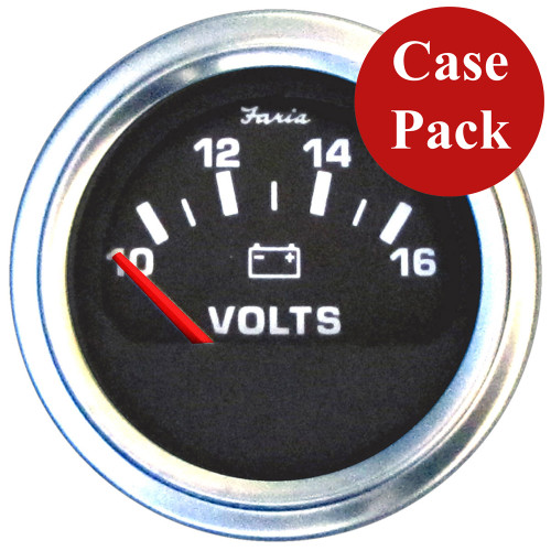 Faria 2" Voltmeter (10-16 VDC) Unlit 12V Black w/Stainless Steel Bezel  Orange Pointer - Case of 24 (VP0125)