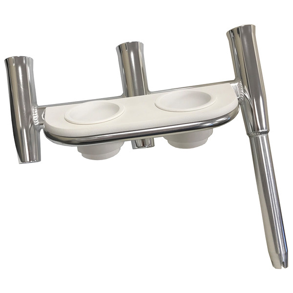 Tigress Offset Triple Rod Holder w/Cup Holders - Port Side - Polished Aluminum (88148)