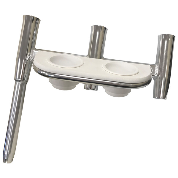 Tigress Offset Triple Rod Holder w/Cup Holders - Starboard Side - Polished Aluminum (88148-1)