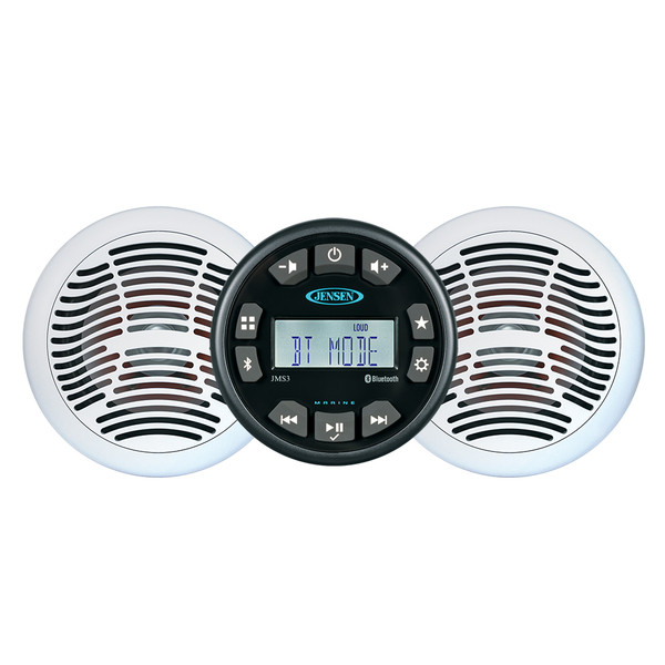 JENSEN JMS3SSPKG Marine Entertainment System w/AM/FM/USB Bluetooth Stereo  Pair AMS620W Speakers (JMS3SPKG)