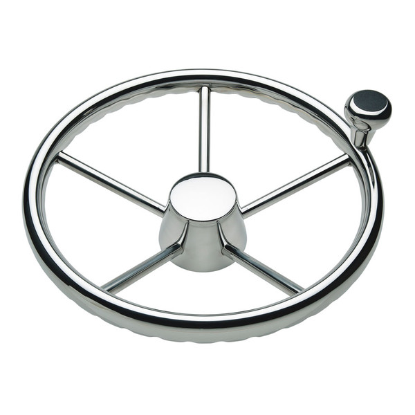 Schmitt  Ongaro 170 13.5" Stainless 5-Spoke Destroyer Wheel w/ Stainless Cap and FingerGrip Rim - Fits 3/4" Tapered Shaft Helm (1731321FGK)