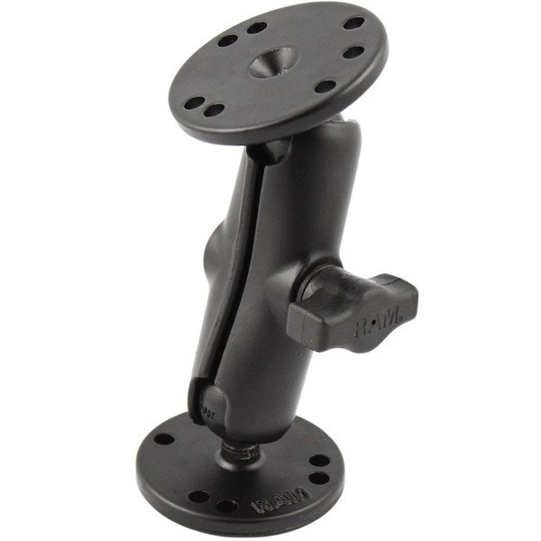 RAM Mount 1" Ball Double Socket Arm w/2 2.5" Round Bases - AMPS Hole Pattern (RAM-B-101U)