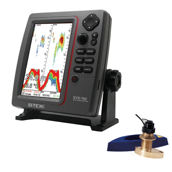 SI-TEX SVS-760 Dual Frequency Sounder 600W Kit w/Bronze Thru-Hull Speed & Temp Transducer (SVS-760TH2)