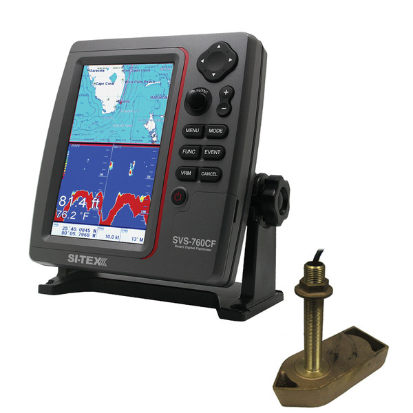 SI-TEX SVS-760CF Dual Frequency Chartplotter/Sounder w/ Navionics+ Flexible Coverage & 307/50/200T 8P Transducer (SVS-760CFTH1)