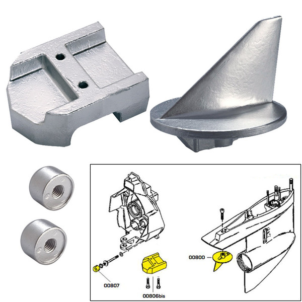 Tecnoseal Anode Kit w/Hardware - Mercury Alpha 1 Gen 1 - Aluminum (20800AL)