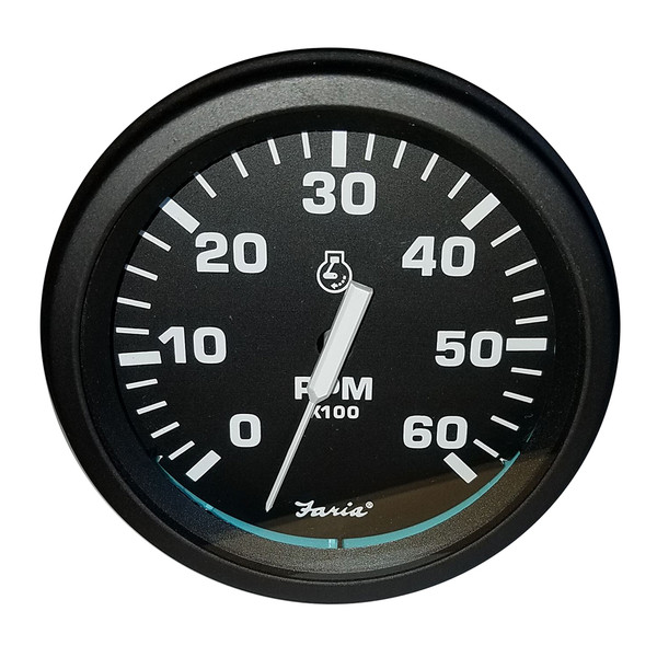 Faria Heavy-Duty Black 4" Tachometer (6000 RPM) (Gas) (Ignition Signal 4, 6, 8 cyl)