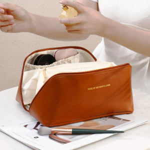 Large-Capacity Travel Cosmetic Bag Portable PU Makeup Pouch Women
