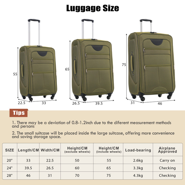 Softside Luggage Expandable 3 Piece Set Suitcase with Duffel Bag