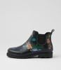 Baia Black Flower Gumboot Ankle Boots