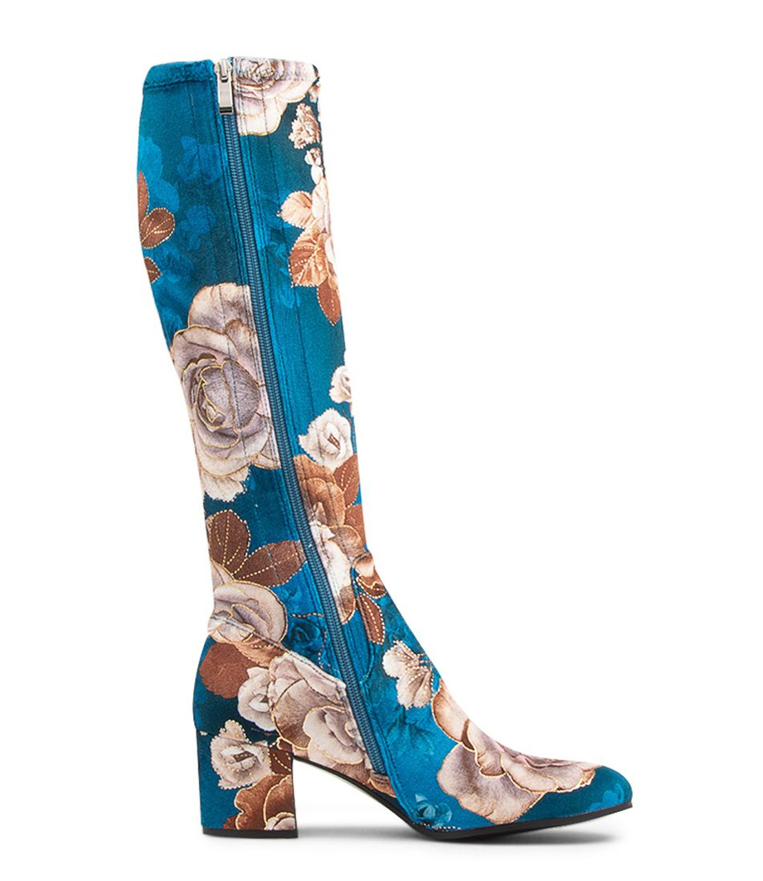 NEOLAS NAVY FLORAL STRETCH VELVET BOOTS - I Love Billy