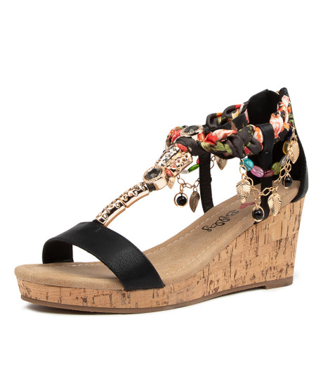 black mid wedge sandals