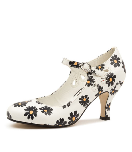 Mendy White Daisy Smooth Heels