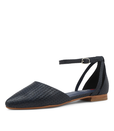 Grammi Navy Embossed Flat Shoes