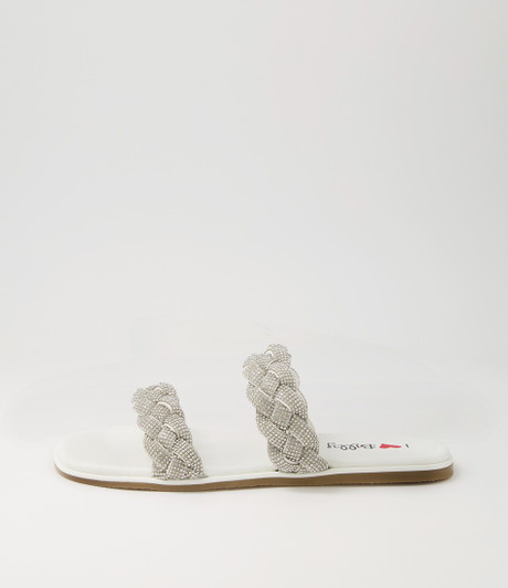 Pasha White Silver Jewels Microsuede Sandals