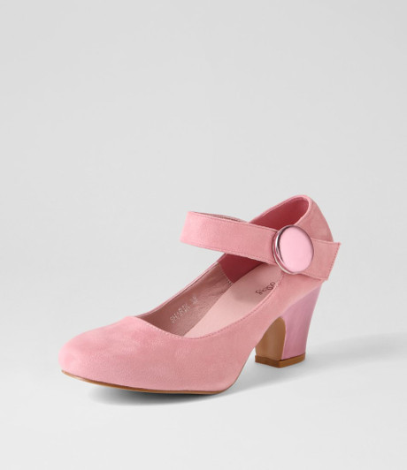 Sharik Pale Pink Metallic Microsuede Heels