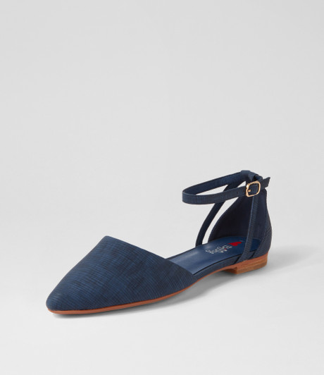 Grammi Dark Blue Grid Smooth Flat Shoes