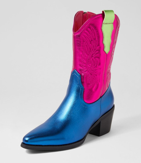 Yeehaw Blue Metallic Multi Calf Boots