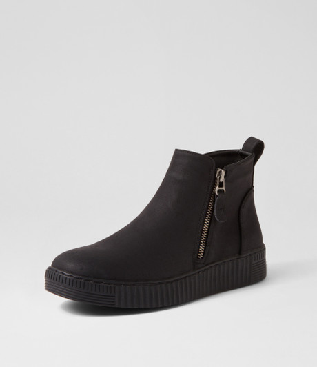 Woskie Black Nubuck Pu Ankle Boots