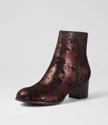 Jallie Bronze Paisley Microsuede Ankle Boots