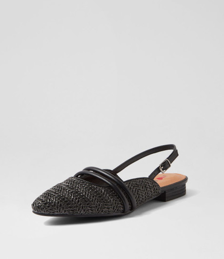 Antees Black Synthetic Raffia Flat Shoes