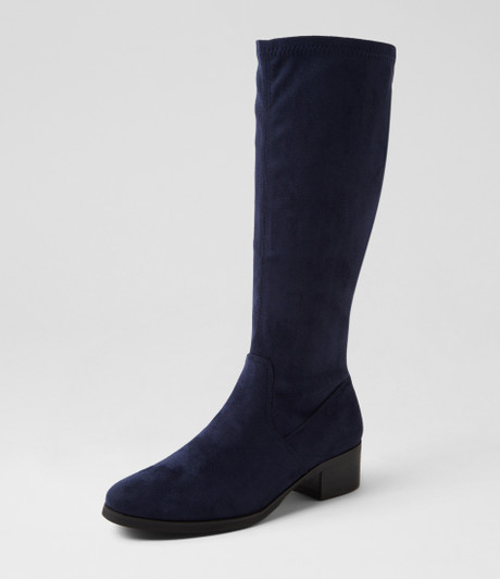 Tenner Navy Stretch Microsuede Knee High Boots