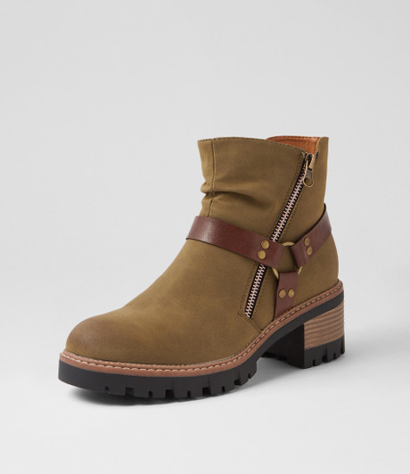 Gutta Olive Choc Nubuck Pu Ankle Boots