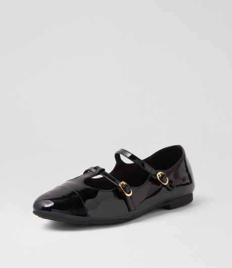 Daphie Black Patent Pu Flat Shoes