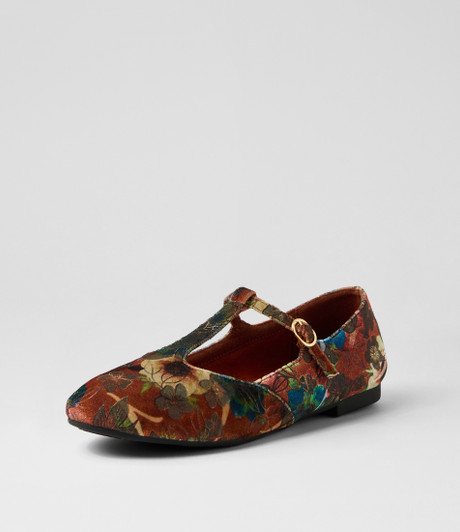 Daliee Rust Ornate Velvet Flat Shoes