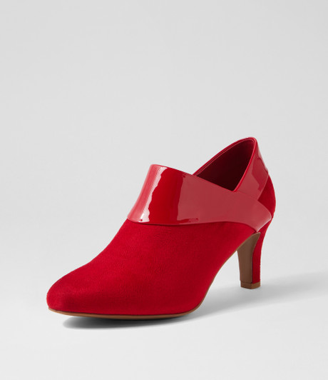 Ilonda W Dark Red Microsuede Patent Pu Heels
