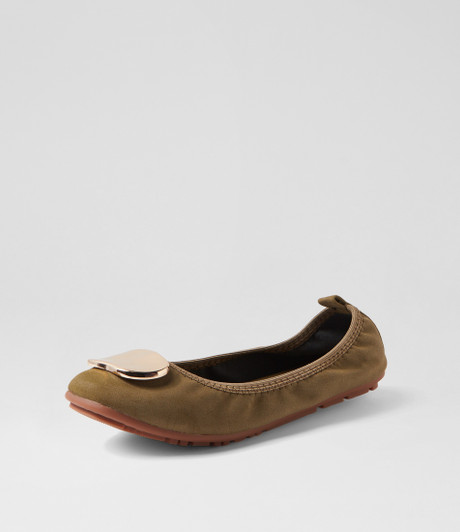 Simmal Olive Nubuck Pu Flat Shoes