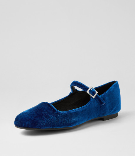 Shali Navy Velvet Flat Shoes